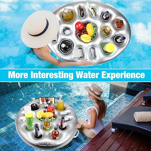 Miniatura 4 de Beeveer Enfriador flotante inflable, soporte flotante para bebidas con 14 agujeros, flotadores de bebidas para piscina, piscina, flotadores de