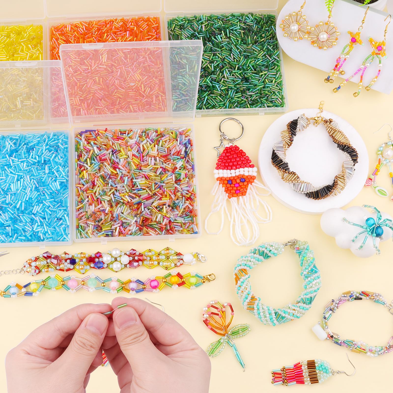 4000 cuentas de corneta, cuentas de tubo para hacer joyas, pequeñas cuentas largas para bordar, manualidades, pulseras, collares, suministros, 7 x 2 mm