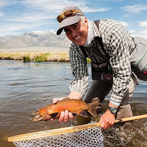 Miniatura 4 de Fashionwu Red de pesca con mosca, red de pesca para truchas, goma suave para atrapar y liberar con marco de mango de madera, regalos para él