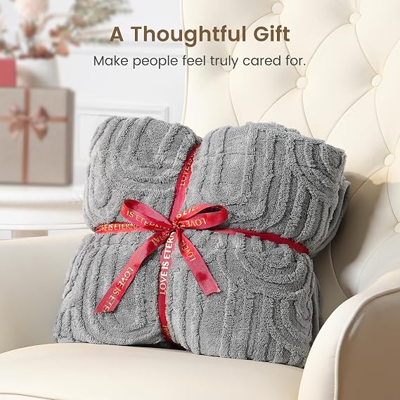Sherpa Fleece Adult Weighted Blanket Great for Sleep, 15 lbs Dual Sided Soft Fuzzy Heavy Blankets for Couch Bed Sofa, Cozy Warm Fluffy Arched Jacquard Throw for Winter (Grey, 48 x 72, 15 Pounds)