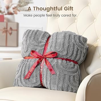 Sherpa Fleece Adult Weighted Blanket Great for Sleep, 15 lbs Dual Sided Soft Fuzzy Heavy Blankets for Couch Bed Sofa, Cozy Warm Fluffy Arched Jacquard Throw for Winter (Grey, 48 x 72, 15 Pounds)
