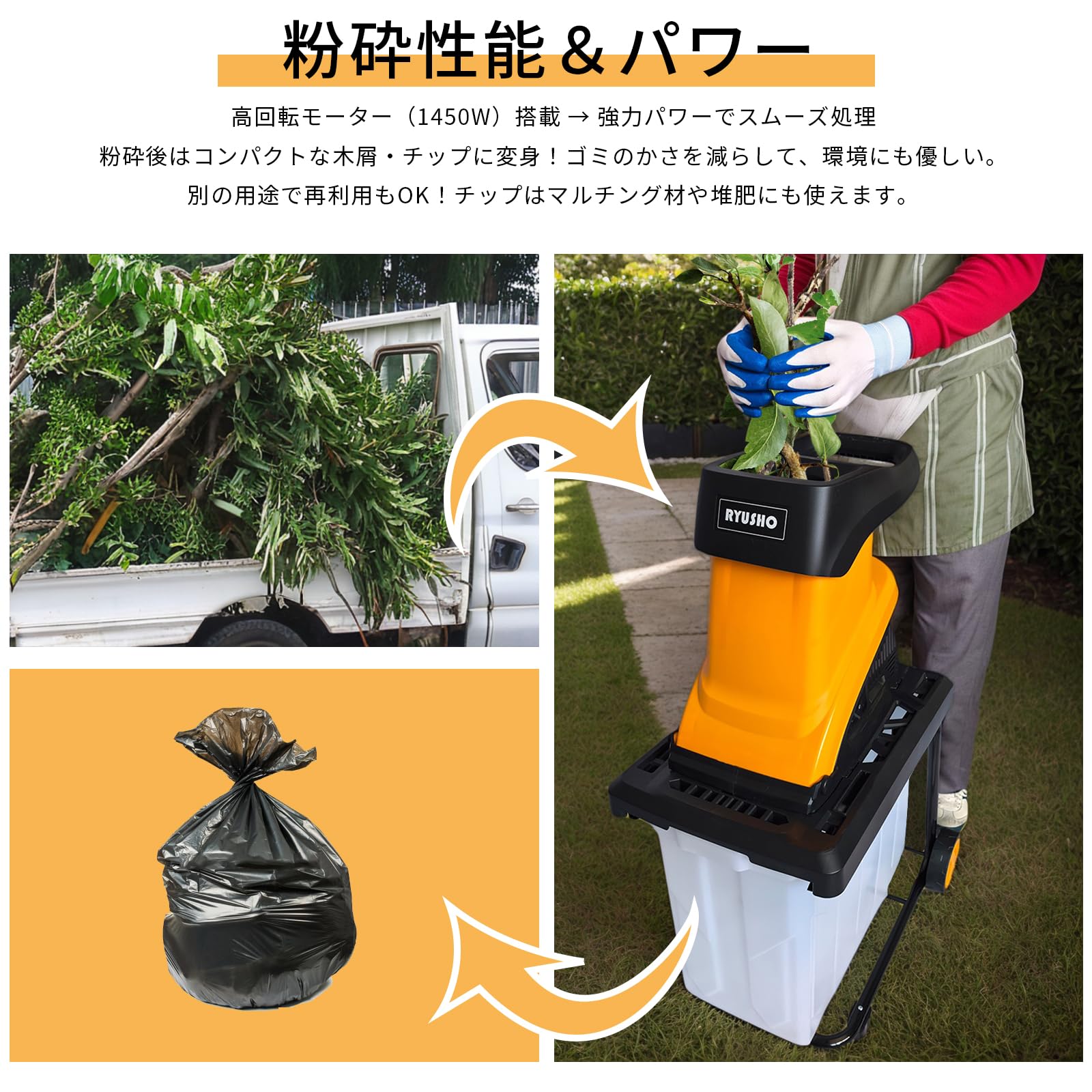 Amazon | 電動ガーデンシュレッダー粉碎機 ウッドチッパー 家庭用 枝