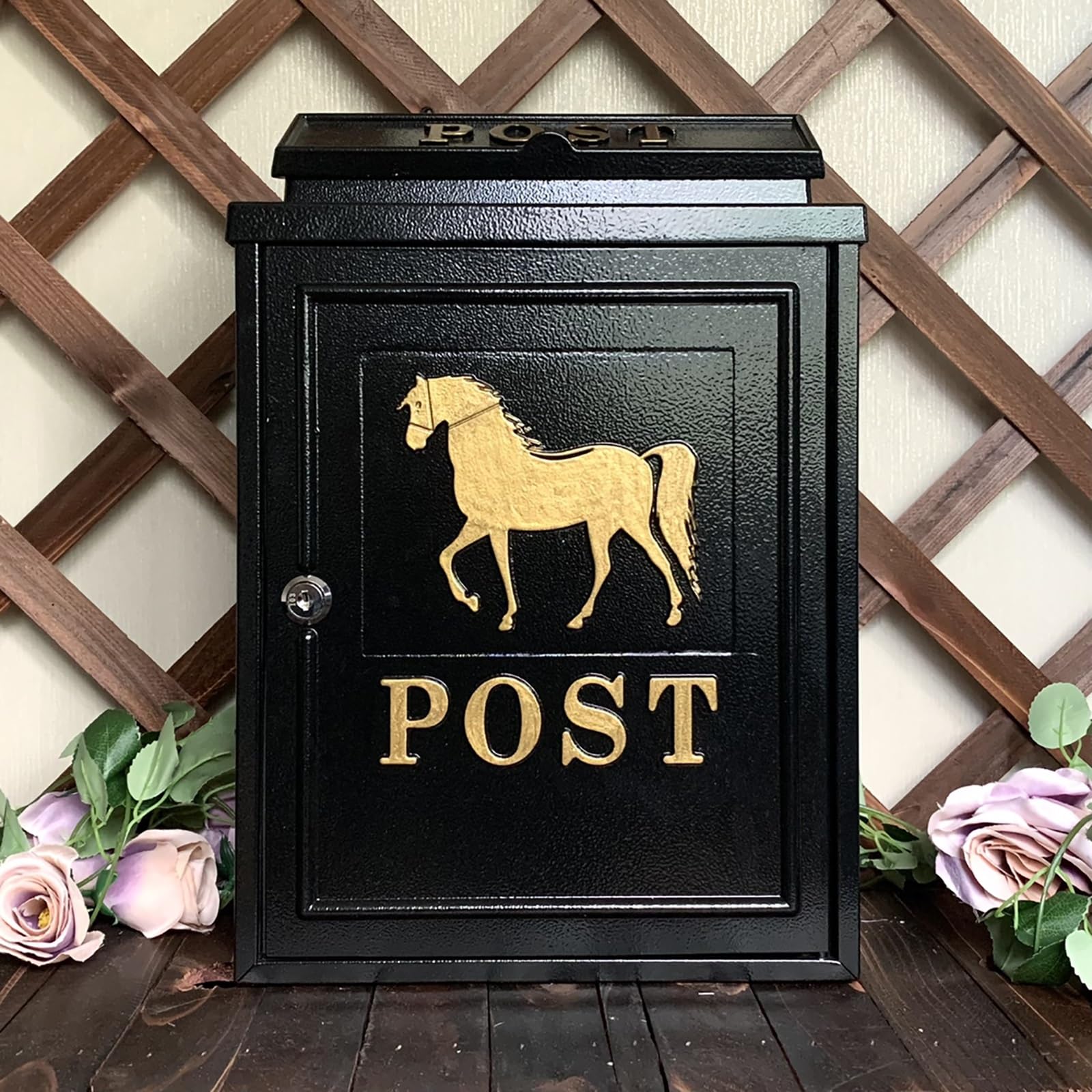 KRXSOBNV Mailboxes, Pastoral Style Creative Mailbox, Metal with Pattern, Lock, Can Be Used Indoors and Outdoors