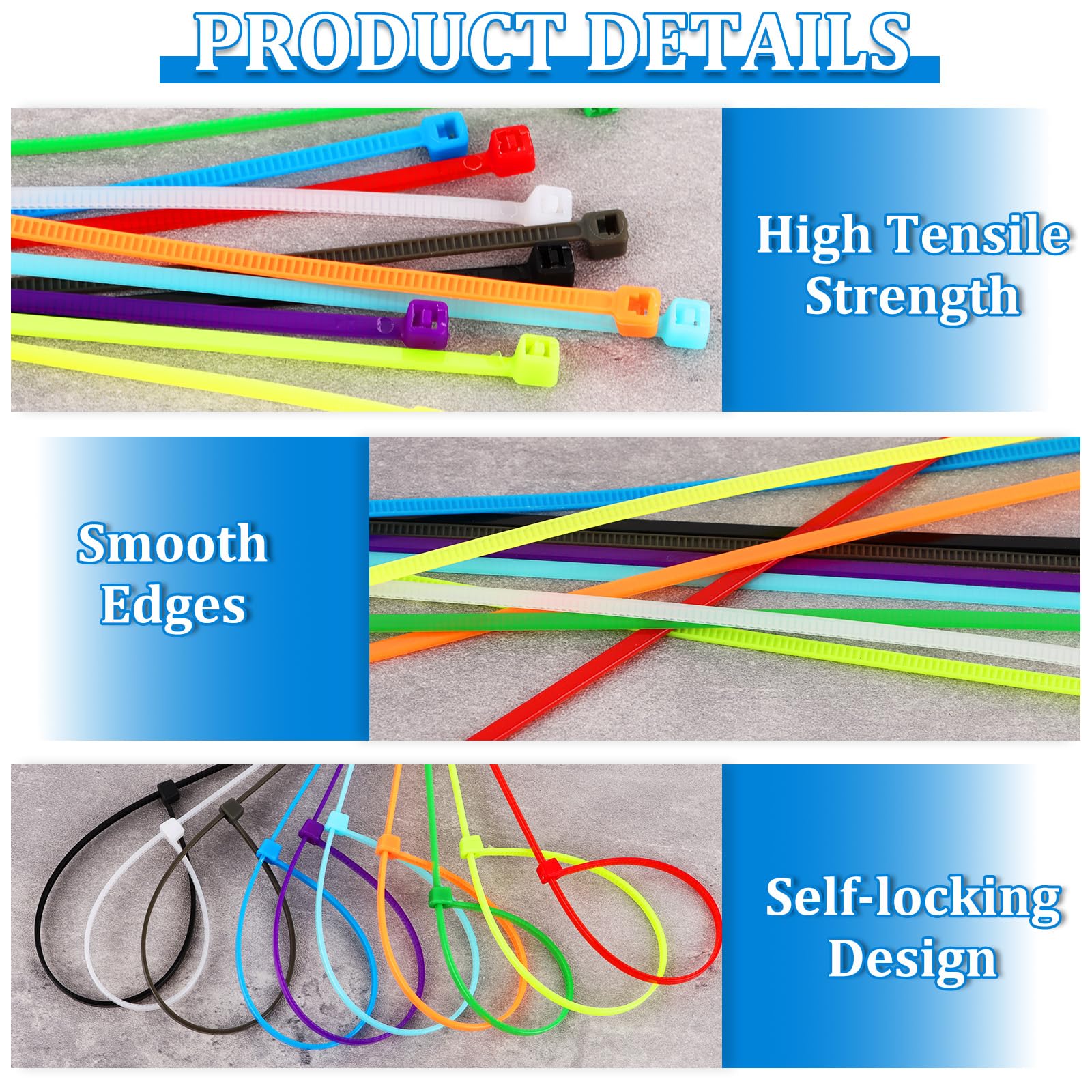 2200 fascette stringicavo colorate 3 x 200 mm, fascette autobloccanti resistenti ai raggi UV, riutilizzabili per la famiglia, l'officina, la decorazione del giardino