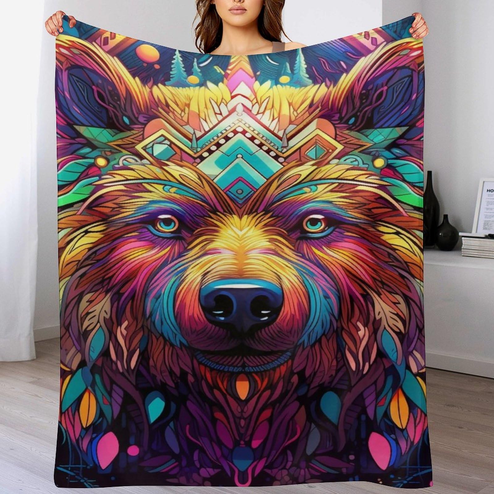 Couverture ours flannel chaude et isolante contre le froid hivernal
