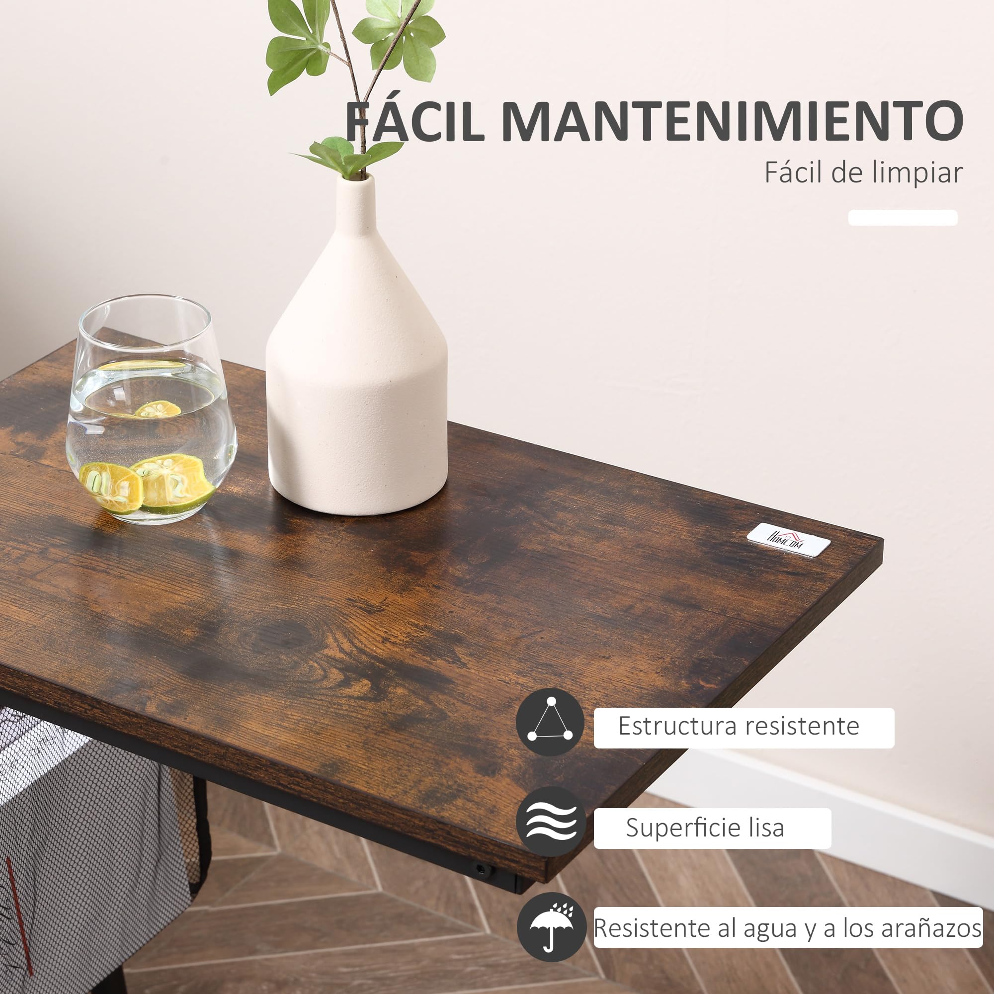 HOMCOM Mesa Auxiliar para Sofá y Cama Pequeña 53x35x64,5 cm Marrón Rústico