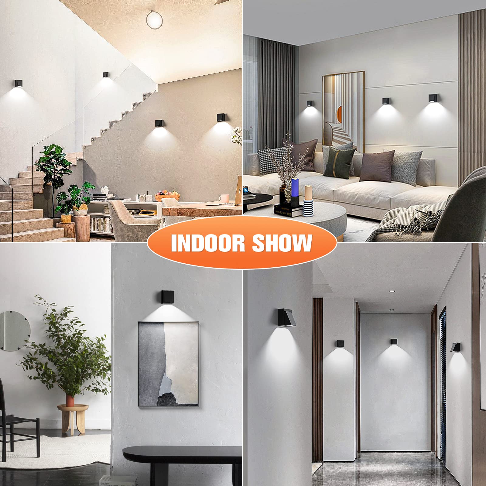 Applique da Parete Interno/Esterno - 4 Pezzi, Lampada da Parete LED Bianco Freddo 6000K 6W 500LM Design Moderno Applique da Parete Interno in Alluminio IP54 Impermeabile Aapplique da Esterno - Nero