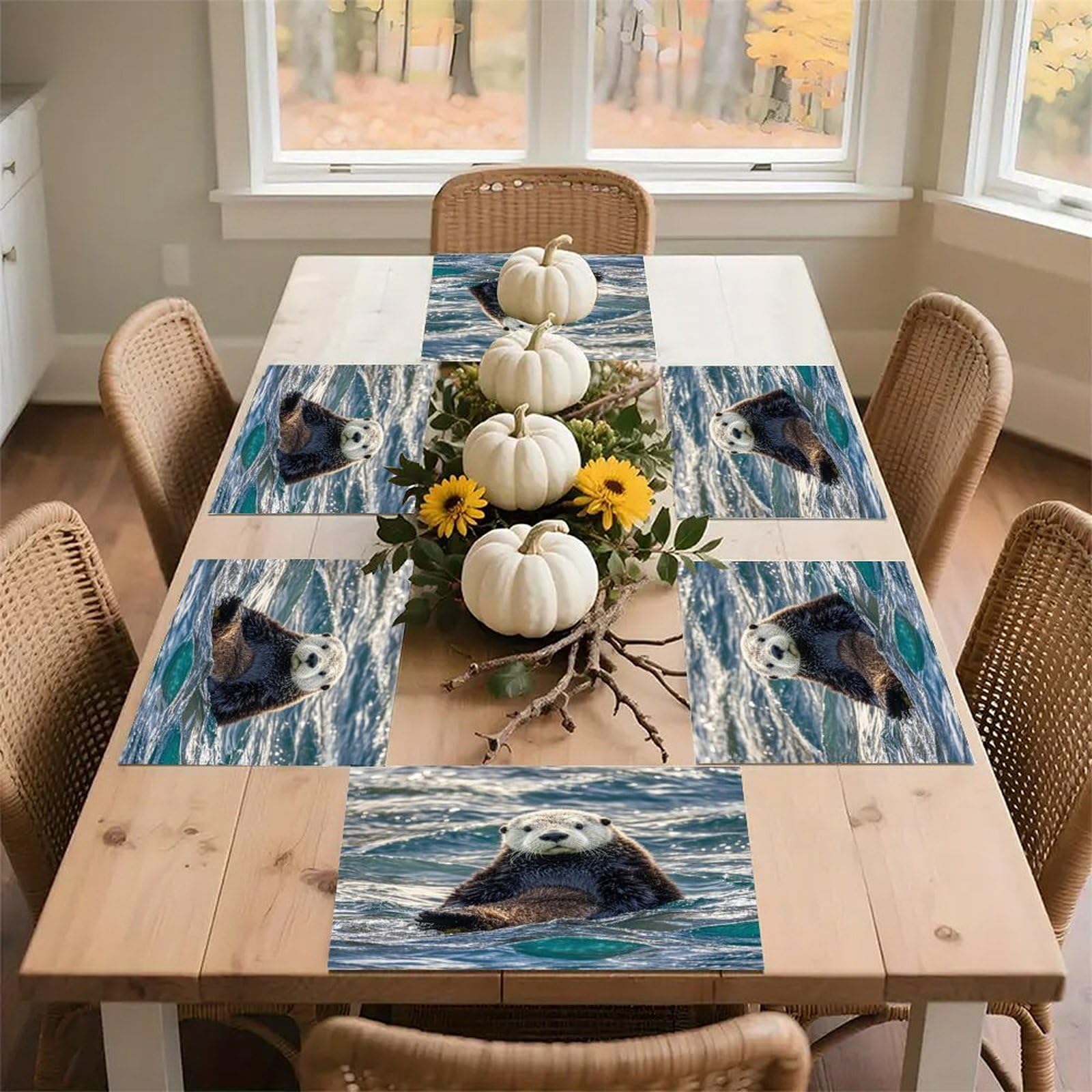 Sea Otter Placemats Flax Place Mats for Dining Table Rectangle Non-Slip Table Mats Heat Resistant Washable Placemat for Kitchen Home Decor Party Outdoor 12" X 18"