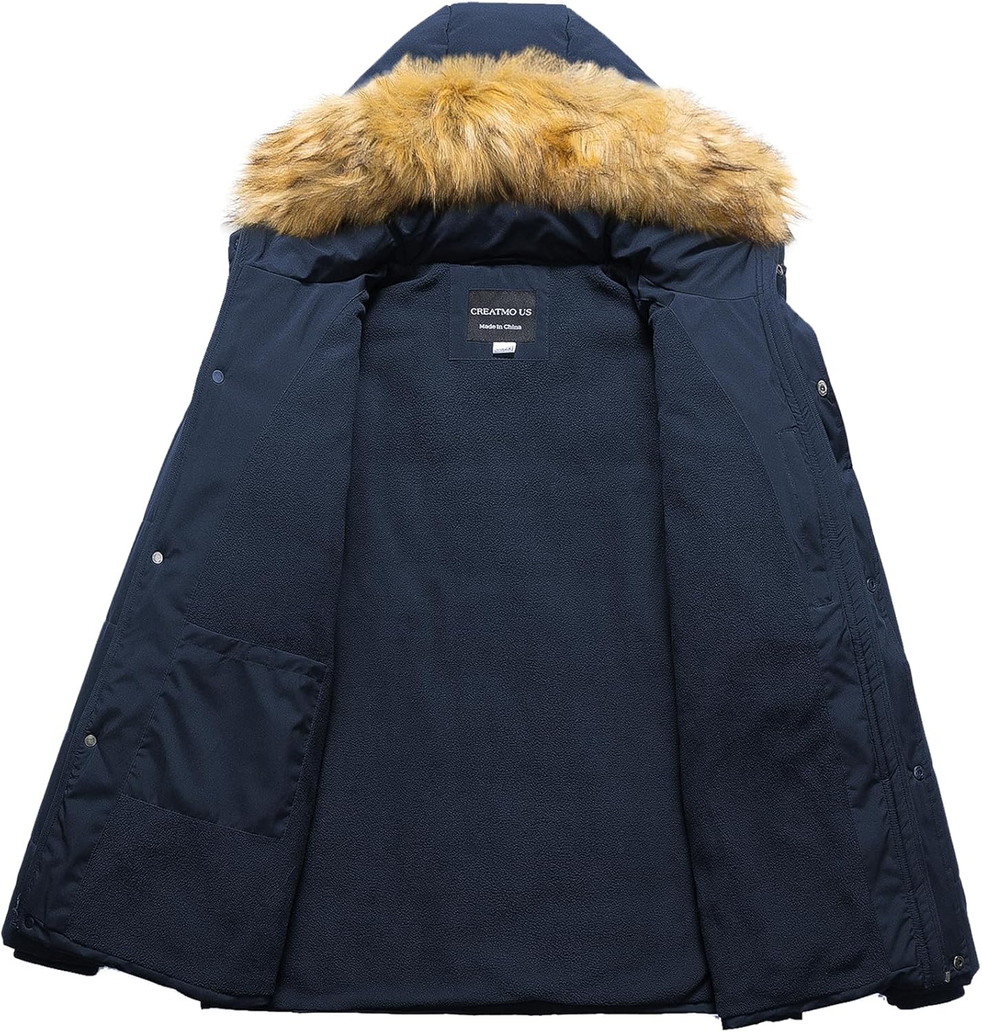 CREATMO US Men's Big and Tall Puffer Jacket Waterproof Winter Coats Fleece Lined Detachable Fur Hood Available In 2X To 6X - Image 3