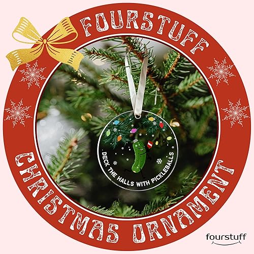 Miniatura 7 de FOURSTUFF Adorno de pickleball 2025  Regalos de pickleball  Adornos de bola de pepinillo para árbol de Navidad  Divertidos regalos deportivos de
