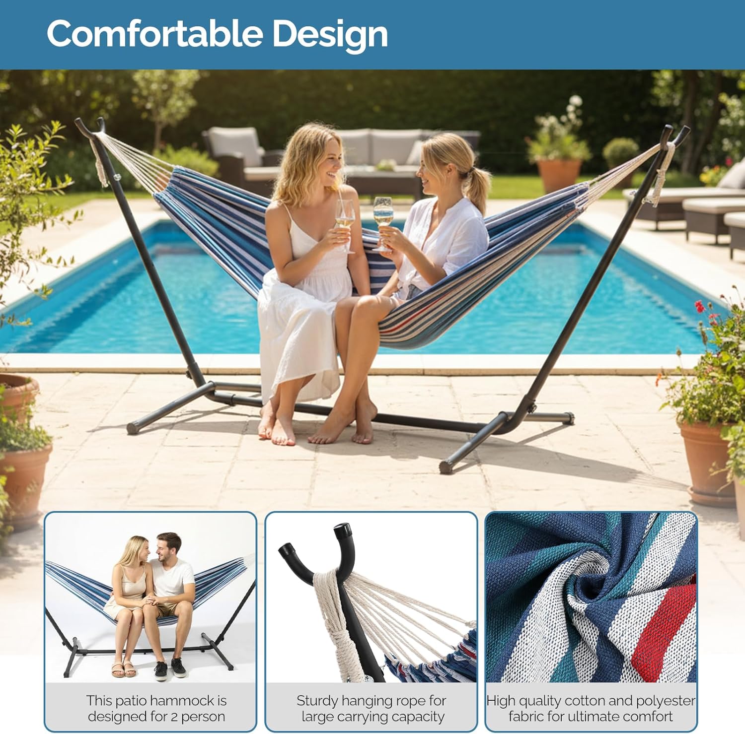 Camping Hammock with Stand, Portable Hammock with Stand, Outdoor Hammock Heavy Duty Hammock Bed 250lbs Capacity Travel Bed with Carrying Case for Backpacking, Travel, Beach, Backyard, Patio, Hiking