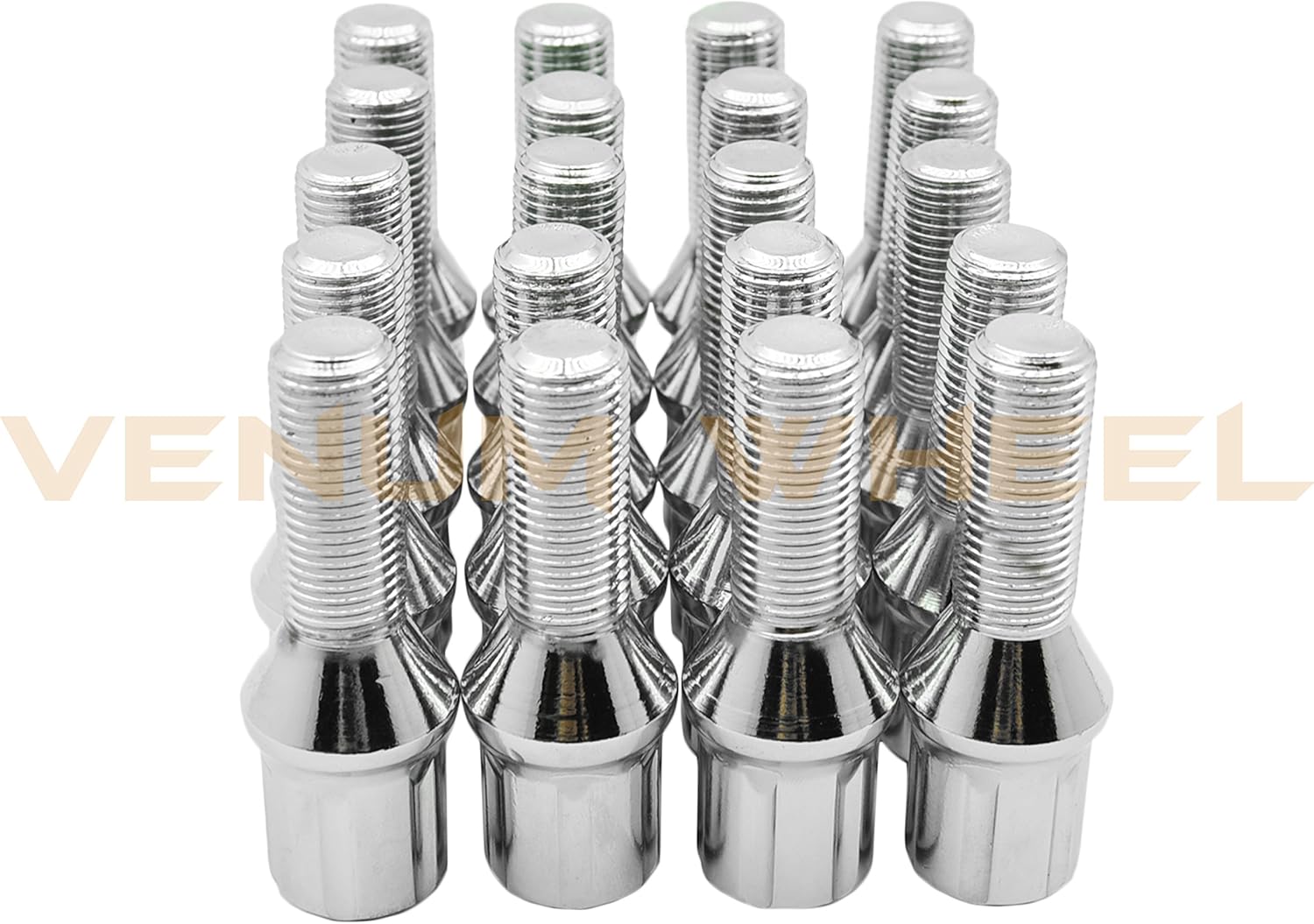 20 Pc Locking Chrome Spline Tuner Lug Bolts 12x1.25 W/ 2 Key Sockets (33 MM Extended Length) Cone Seat