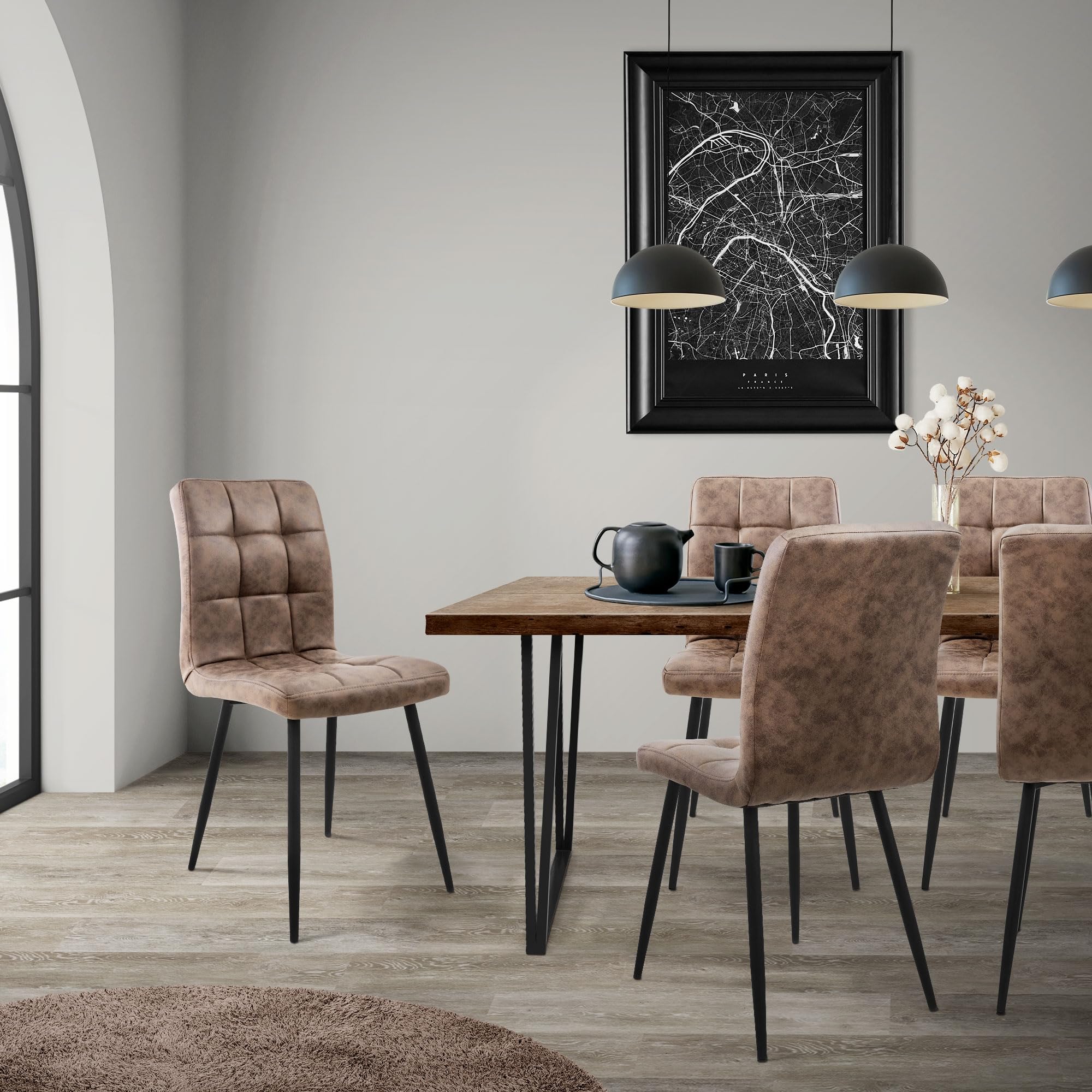 ML-Design Zestaw 4 krzesel w kolorze brazowym z tapicerowanym siedziskiem z ekoskóry Krzesla do jadalni i salonu z metalowymi nogami i ergonomicznych ksztaltem idealne do stolu