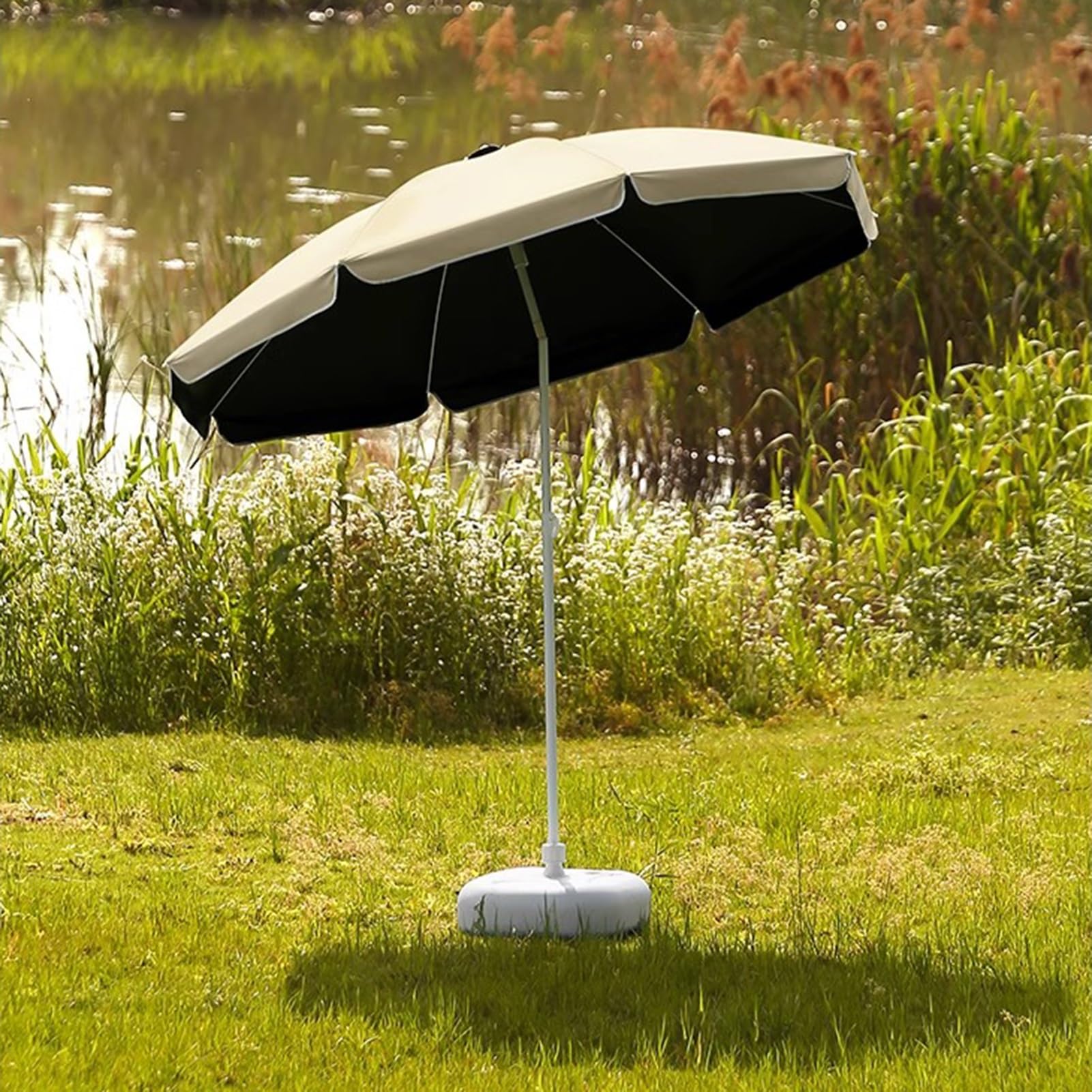 Parasol Ogrodowy Z Funkcją Pochylenia, Parasol Plażowy, Parasol Tarasowy, Ochrona Przeciwsłoneczna Upf 50+, Wodoodporny, Z Torbą Transportową,Beige-180cm/5.9ft