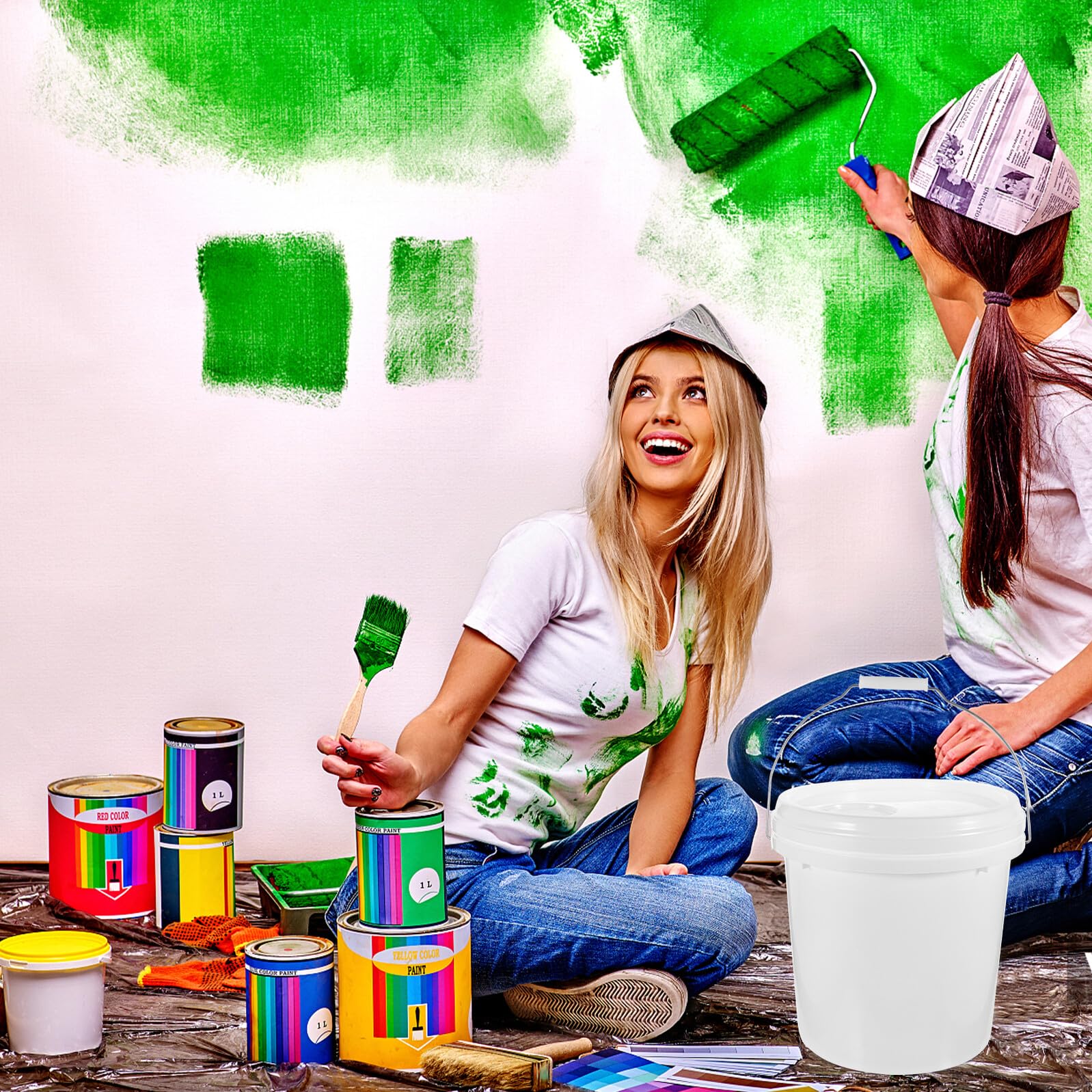 KOMBIUDA Cubo de Pintura Vacío de 10 litros White con Tapa, Ligero y Multiuso de Hdpe para Mezclar Colores y Almacenar Pintura Fácilmente