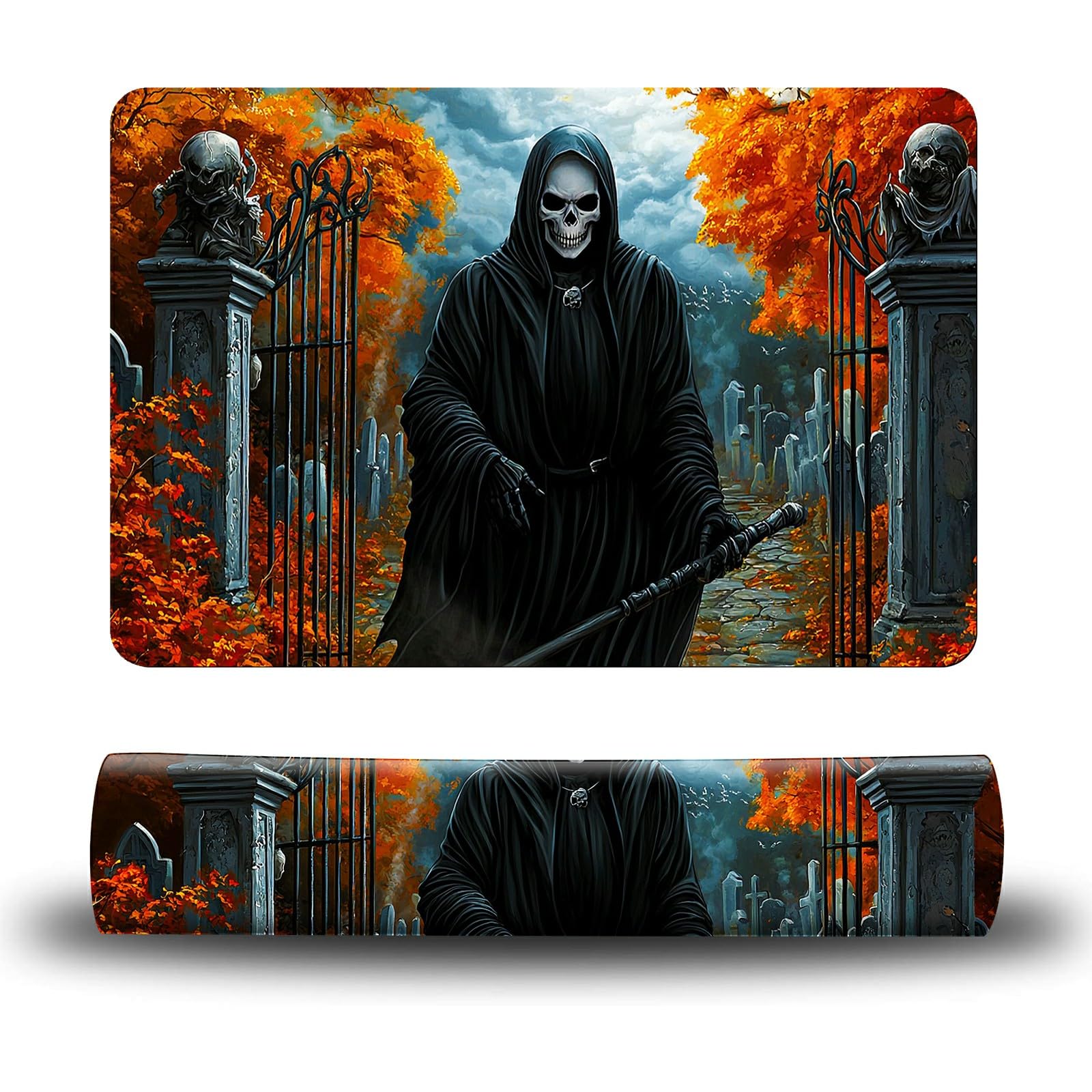 Dikoer Dog Food Mat, 15.7" x 23.6" Absorbent Pet Feeding Mat for Food and Water, Waterproof Diatom Mud Pet Placemat with Non-Slip Rubber Backing, Easy Clean Cat Bowl Mat for Floors - Maple Skull