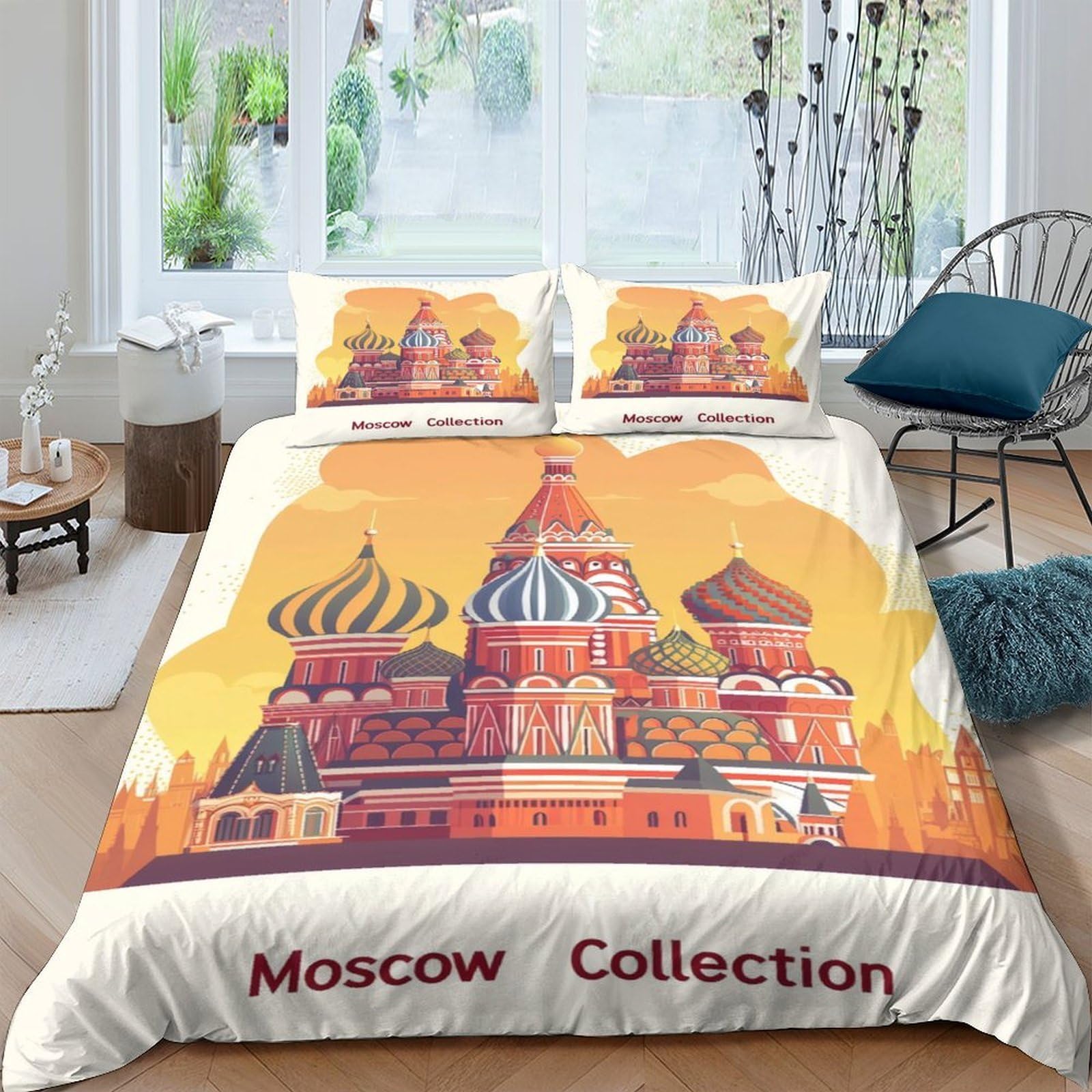 GPLZQXKJNH 3D Printed Moscow Landmark Duvet Cover Microfiber Soft Breathable Cathedral Bedding Set with 2 Pillowcases for Bedroom Decor Single（135x200cm）
