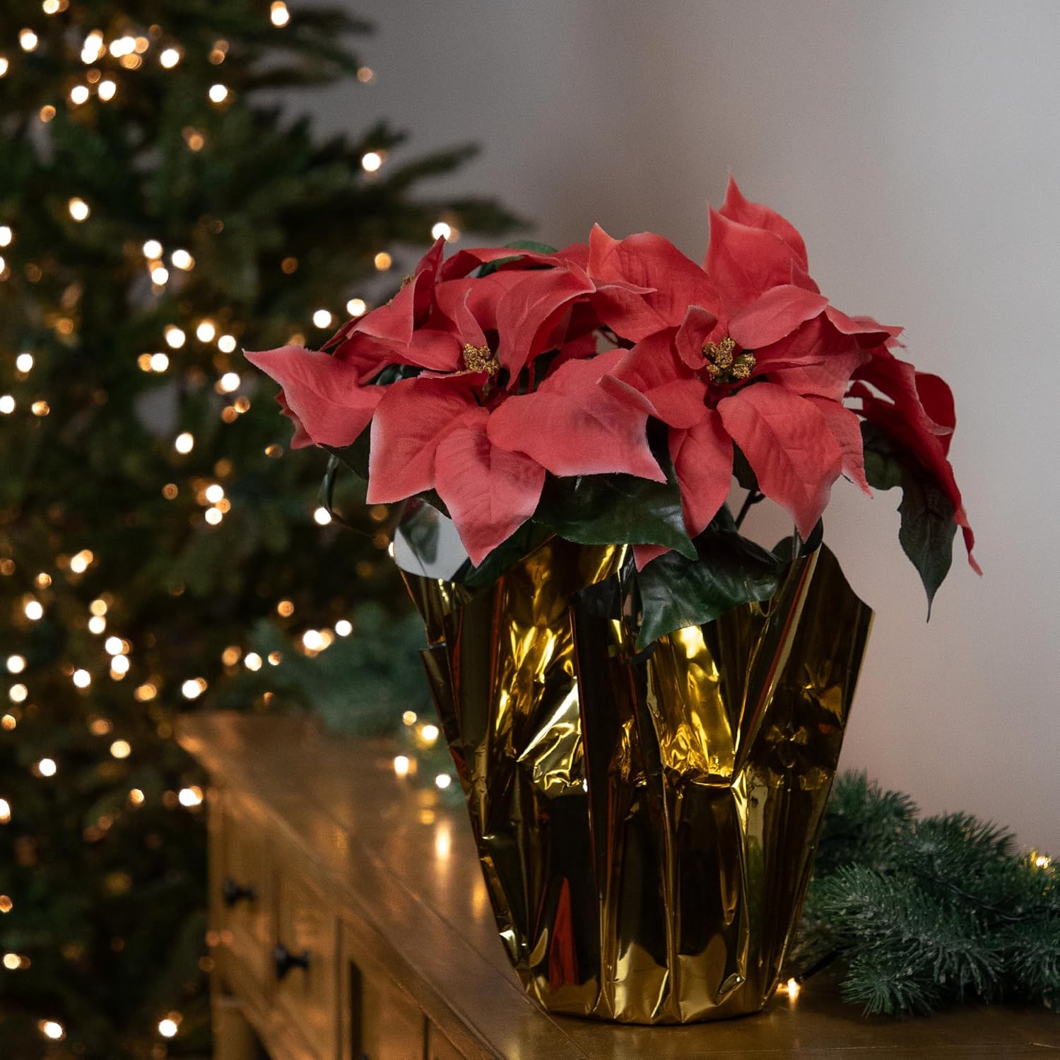 Northlight Artificial Christmas Poinsettia with Wrapped Base - 14.5" - Pink
