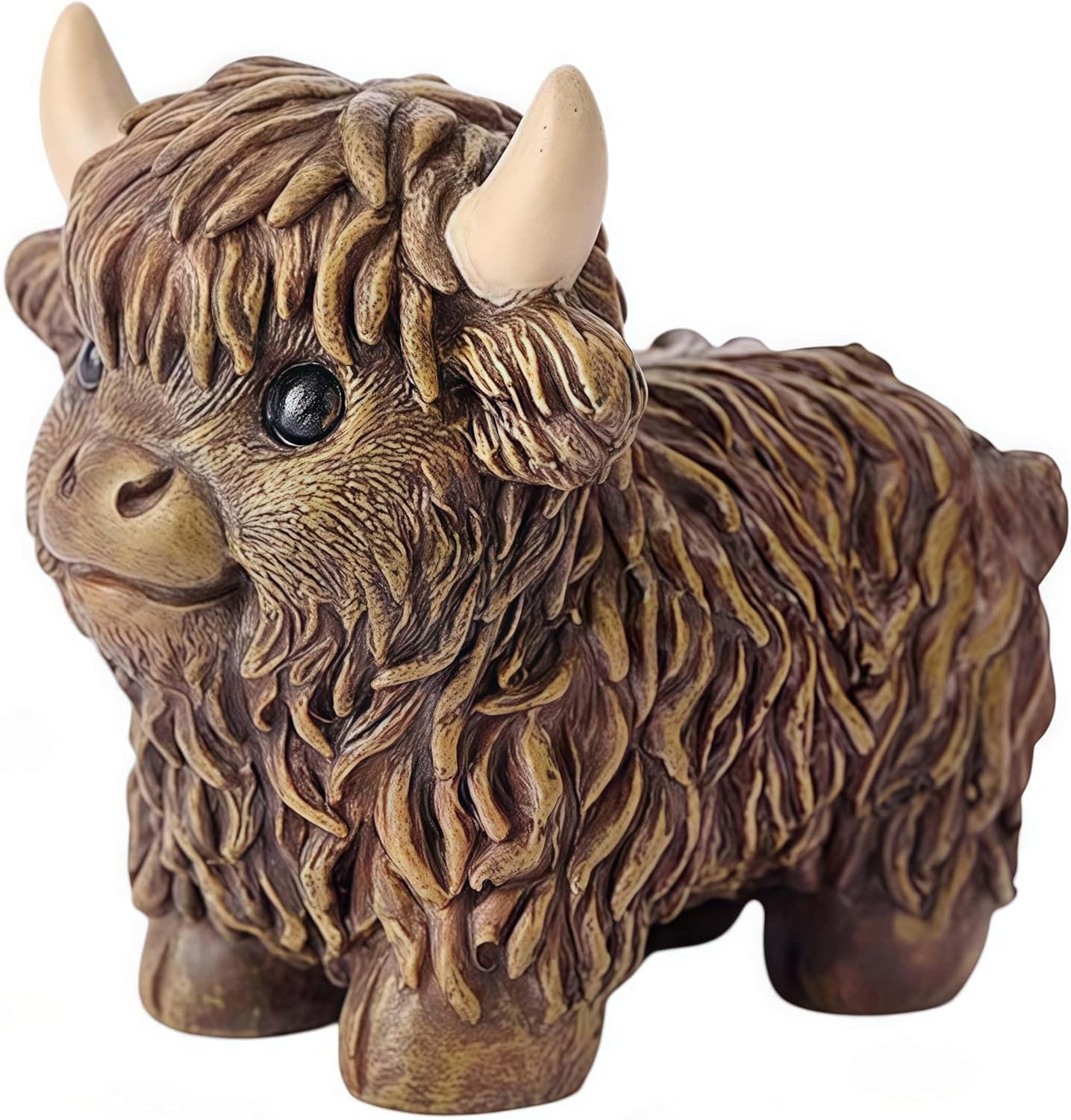 Estatua de vaca Highland de resina marrón 4.3 pulg