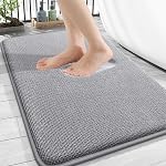 OLANLY Luxury Memory Foam Bath Mat, Extra Soft Absorbent Bathroom Mats, Quick Dry Bathroom Rugs, Non-Slip, Machine Washable Bath Mats for Bathroom Floor, Tub and Shower, 16x24, Grey