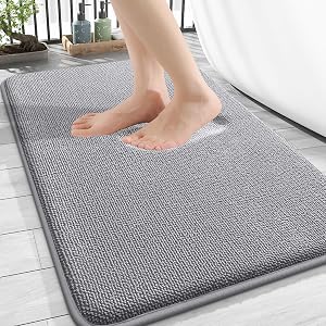 OLANLY Luxury Memory Foam Bath Mat, Extra Soft Absorbent Bathroom Mats, Quick Dry Bathroom Rugs, Non-Slip, Machine Washable Bath Mats for Bathroom Floor, Tub and Shower, 16x24, Grey