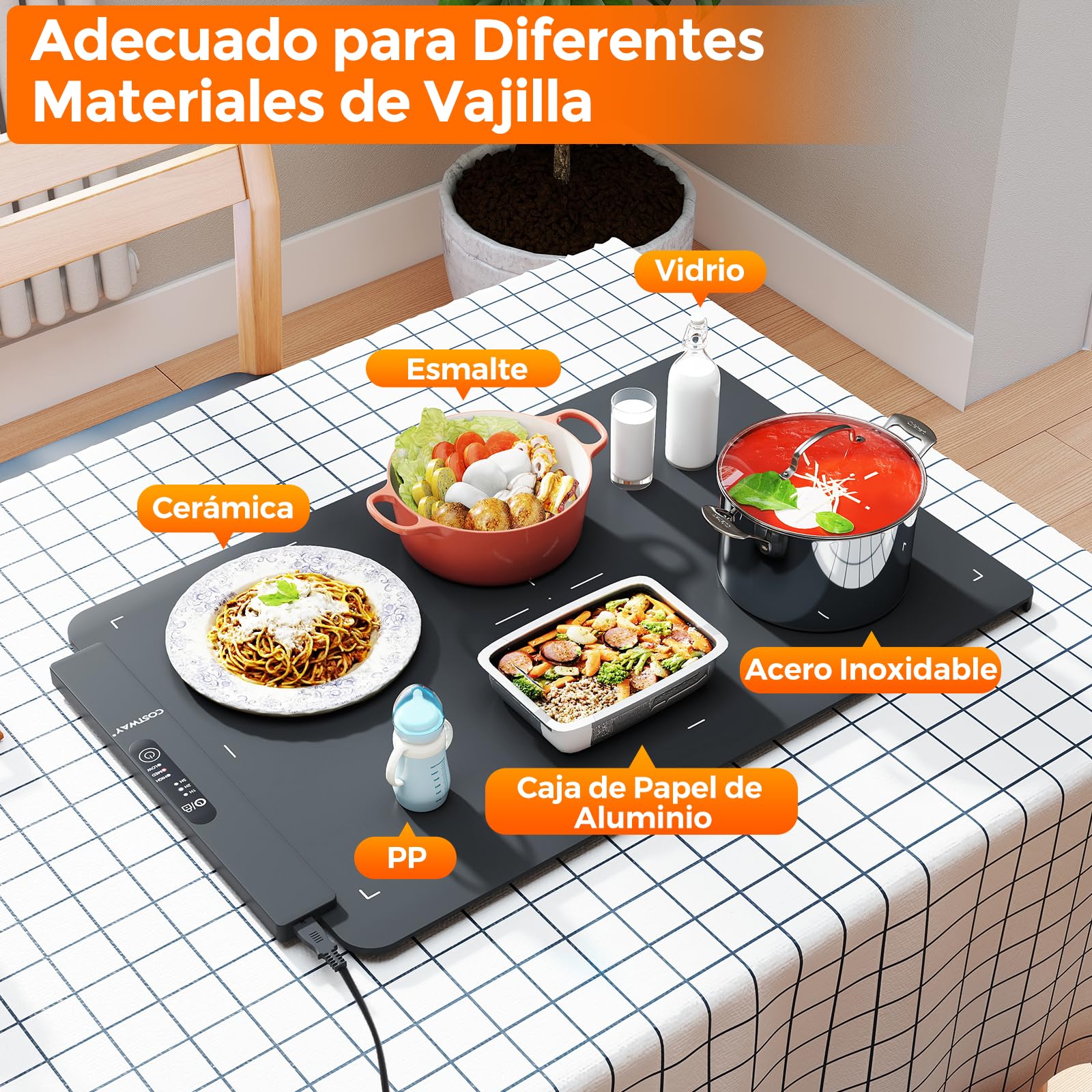 COSTWAY Alfombrilla Calentadora Eléctrica de Silicona, Calentador de Comida Enrollable con Temperatura Ajustable en 60-100℃, Temporizador 5H y Bloqueo Infantil, Portátil para Buffet, Fiesta y Cocina