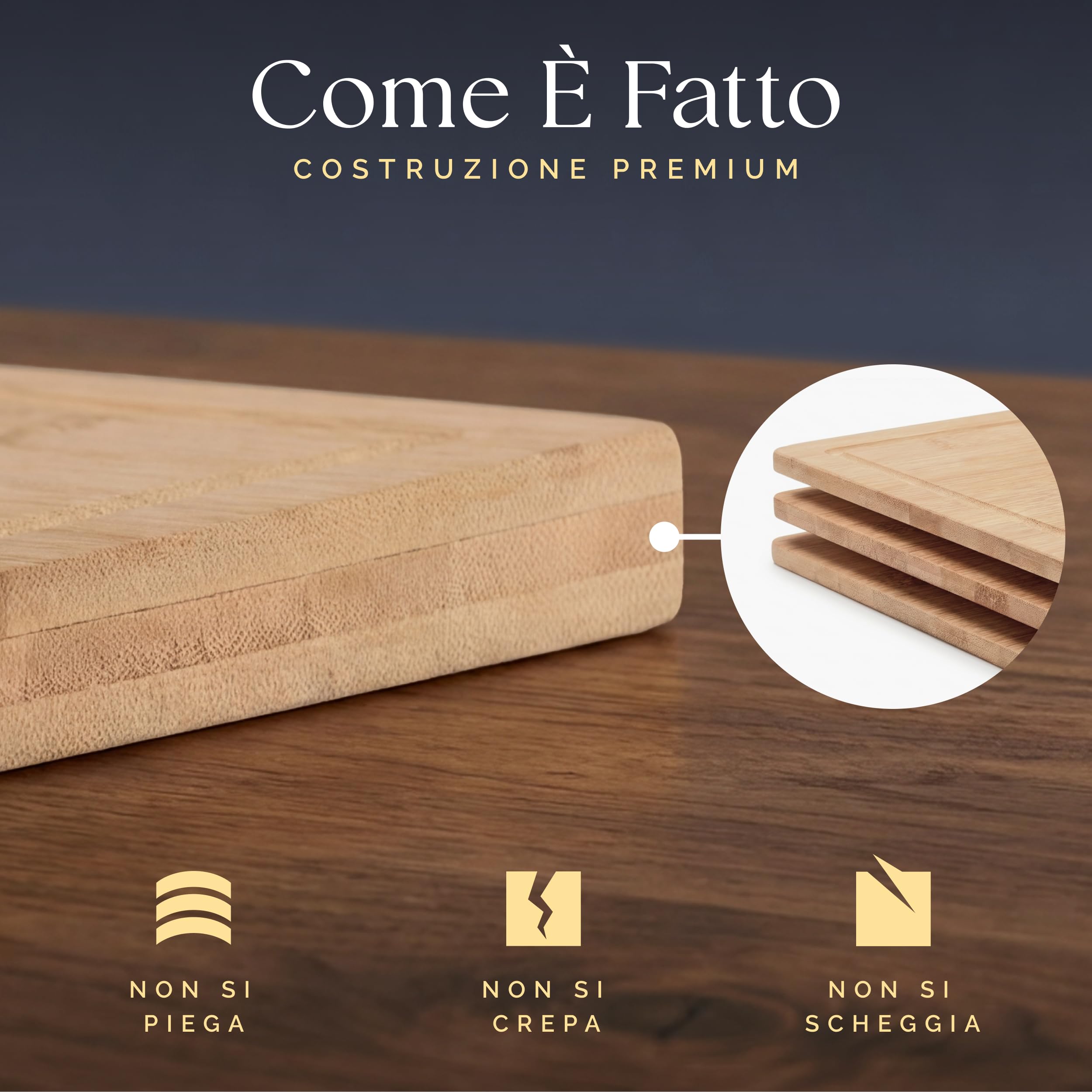 Deer & Oak Set di Tagliere in legno di alta qualità, 38 x 25 x 2 cm & 43 x 30 x 2 cm, in bambù, per intagliare carne o verdure, taglieri da cucina pre-oliato, trattato, legno attraente