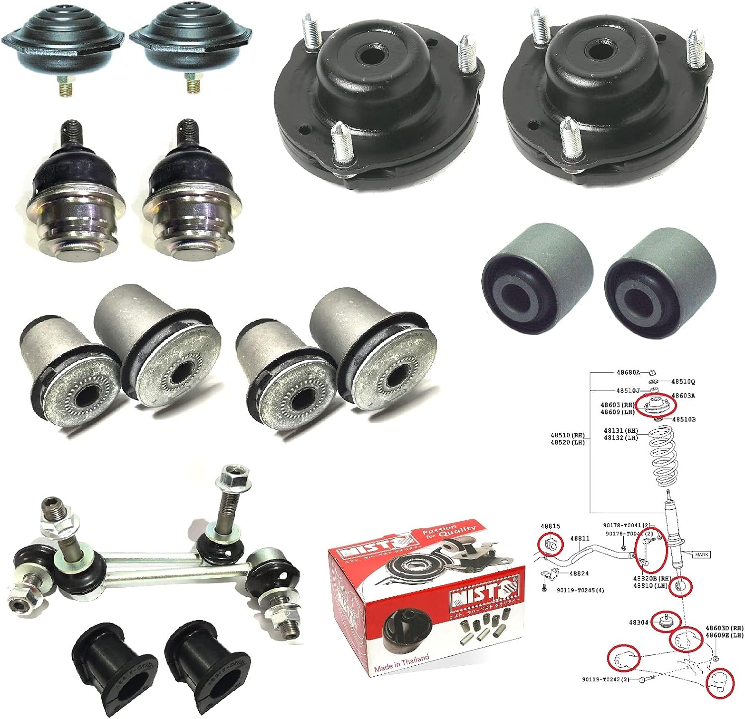 Front Lower Control Arm Bushing Sway Bar Strut Mount Kit For 2005-2014 Hilux 4WD
