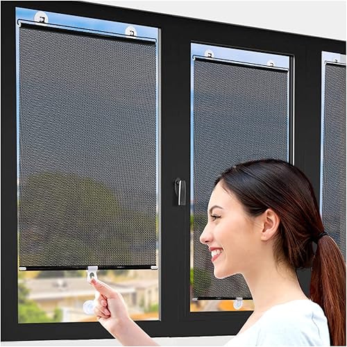 JUCCJUXIN Cortina retráctil con ventosa, parasol enrollable retráctil para ventana, protector solar telescópico con aislamiento UV para ventana de