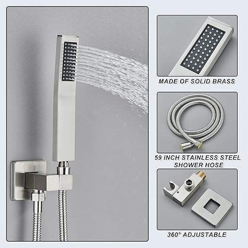 Miniatura 5 de Votamuta Juego de grifo de ducha, grifo de ducha de níquel cepillado con cabezal de ducha de lluvia de 10 pulgadas y de mano, juego completo de