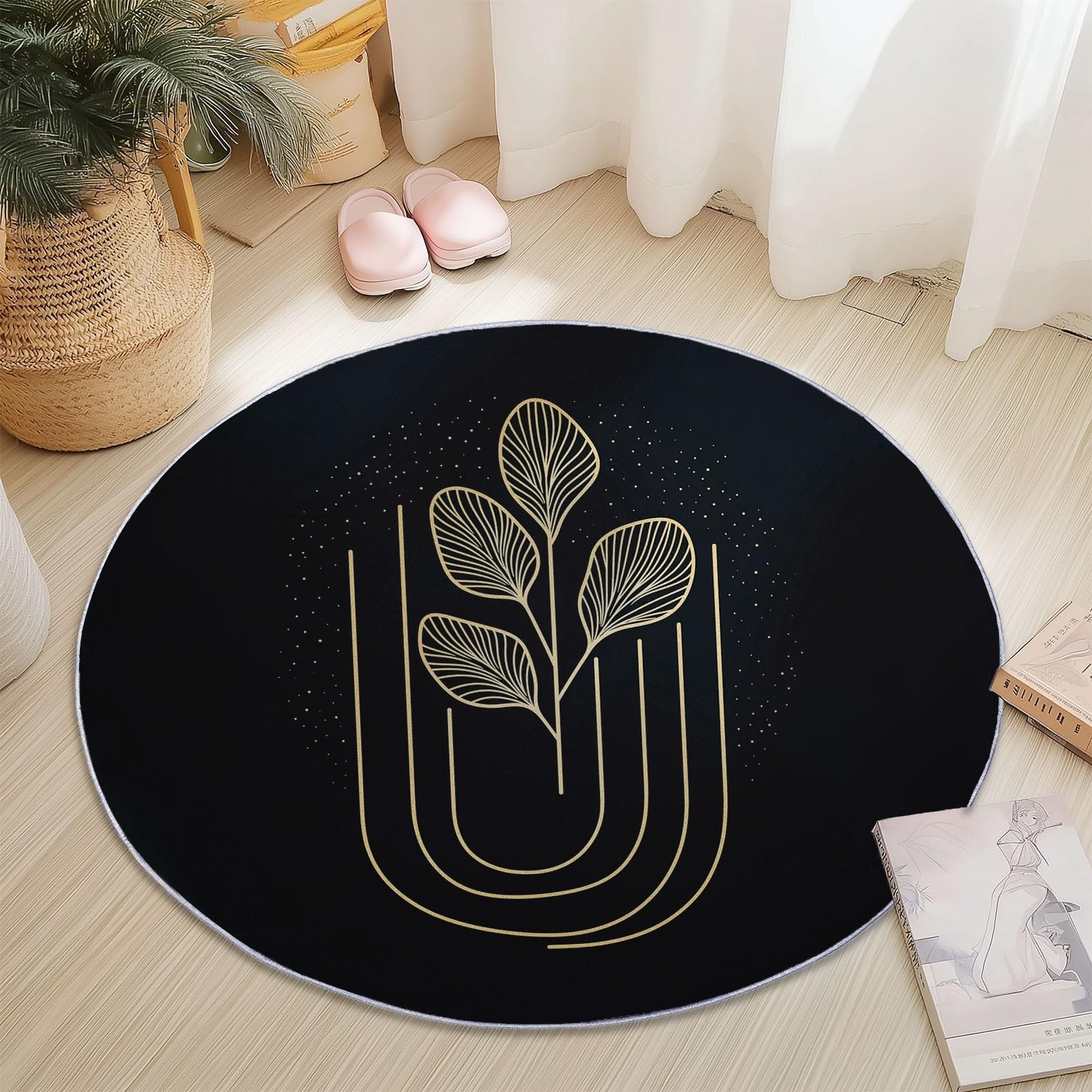 Tappeto rotondo da 120 cm, tappeto moderno antiscivolo, in flanella per interni, lavabile, morbido, per cameretta dei bambini, stanza dei giochi, camera da letto, 120 cm, motivo geometrico astratto