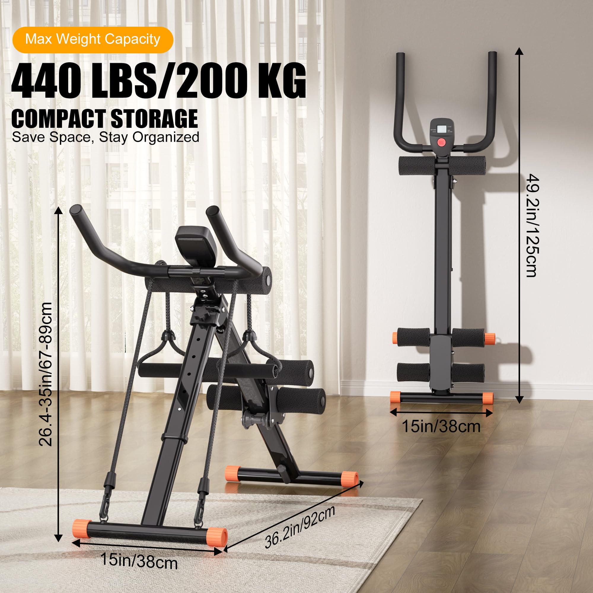 Ab Trainer Máquina, entrenador abdominal ajustable con pantalla, equipo de entrenamiento abdominal plegable con protección de rodillas-Negro 225/55/16 XL 99W 7y2