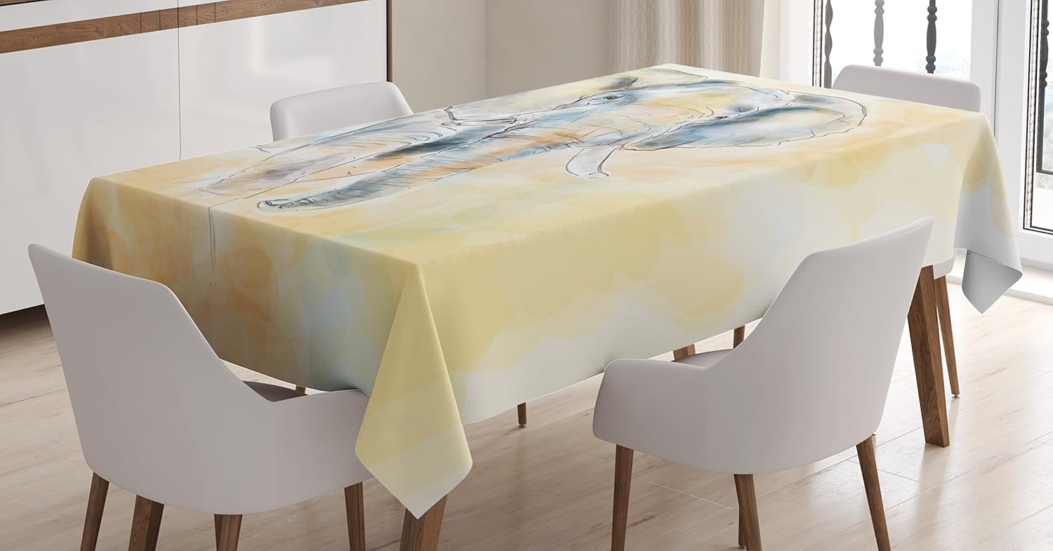 Ambesonne Elephant Tablecloth, Elephant Watercolor Style Illustration Wild Creature Safari Exotic Wildlife Theme, Rectangular Table Cover for Dining Room Kitchen Decor, 60" X 84", Cream Grey 60" X 84" Cream Grey