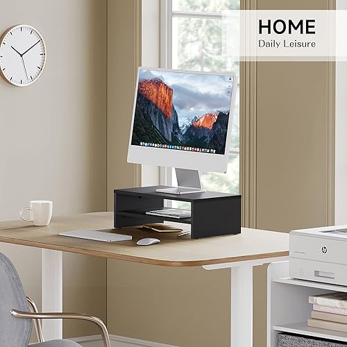 Miniatura 6 de FITUEYES Soporte elevador para monitor de computadora, soporte de escritorio, organizador de espacio de trabajo, paquete de 2 unidades DT204202WB