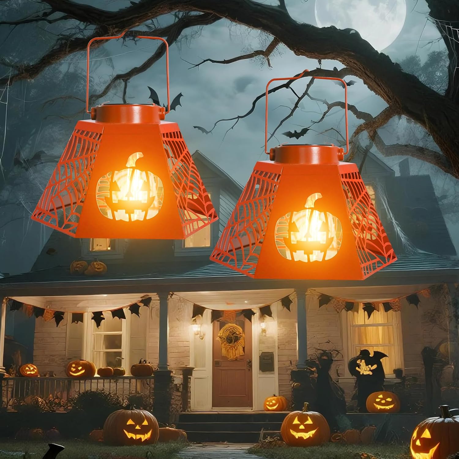 Afirst Halloween Pumpkin Lantern,Hanging Jack-O'-Lantern with Bulb Hollow Out Waterproof Decorative Lanterns for Home Halloween Yard, Patio,Lawn,Pathway,Garden Decor