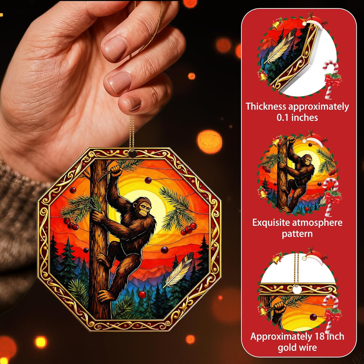 Christmas Ornaments 2025, 3.9In Personalized Gorilla Acrylic Christmas Tree Ornaments, Unique Painted Gorilla Hanging Decorations, Xmas Decor, Holiday Presents, Gift Exchange Ideas - Image 4