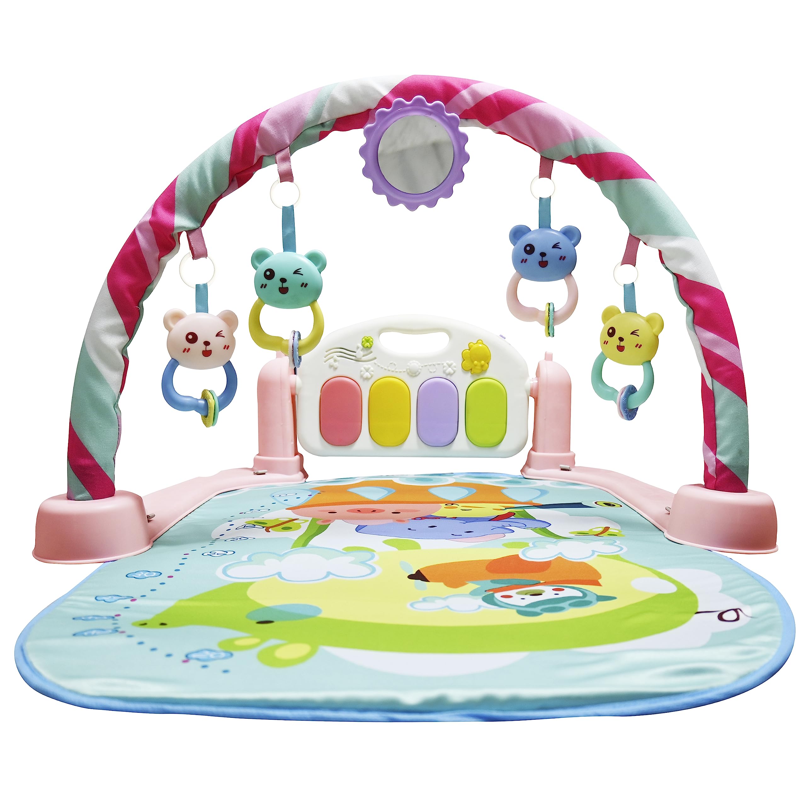 Yetli Indian Multifunctional Baby Gym Mat Includes A Musical Piano Keyboard Set With Animal Sound Effect And Music Mode,Gym Mat,Activity Toys,And A Mirror,Designed To Engage Babies From 0 To 2 Years 2