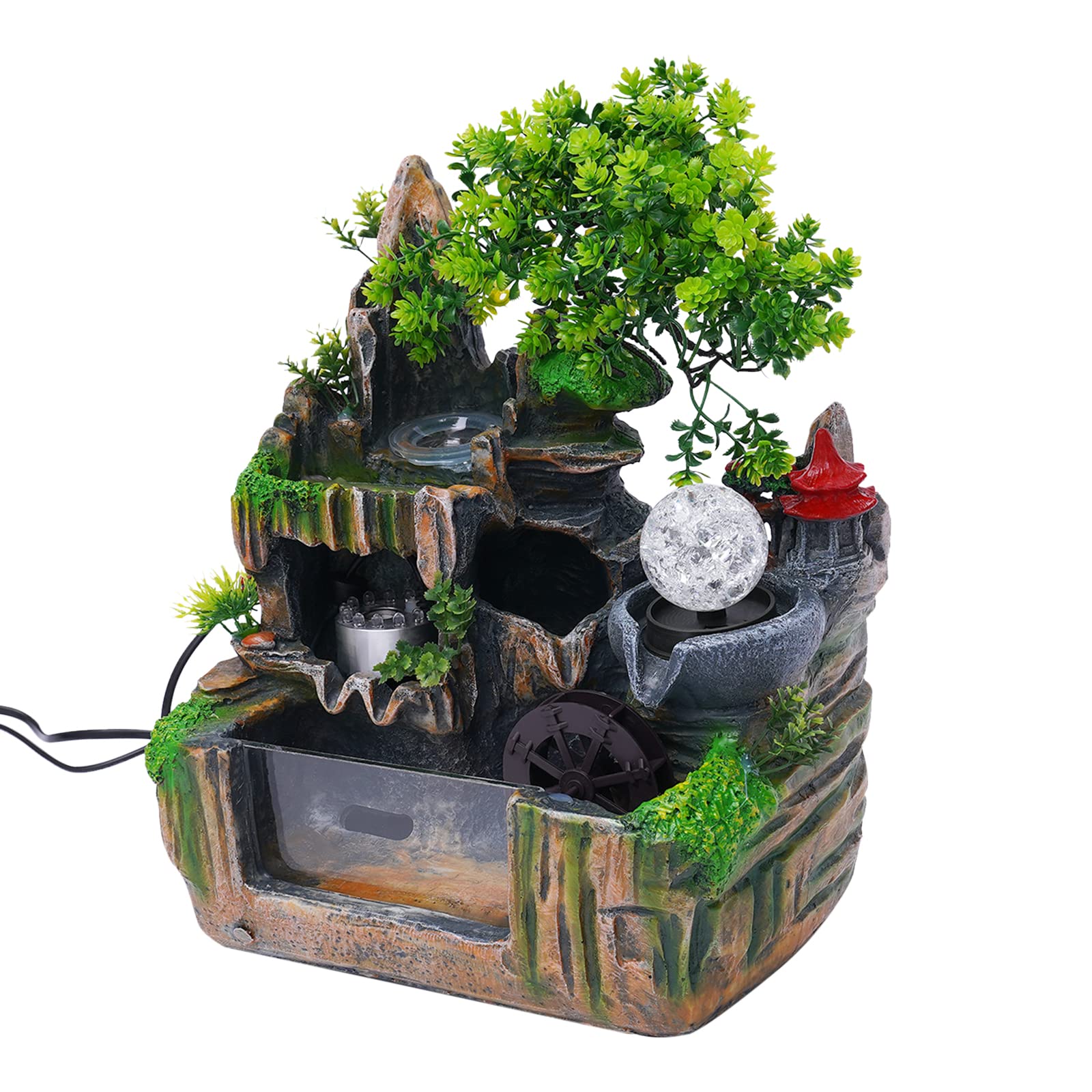 Fontaine d'intérieur avec éclairage LED et brouillard, 30 x 18 x 33 cm, fontaine de table, cascade, aquarium, résine, fontaine d'intérieur