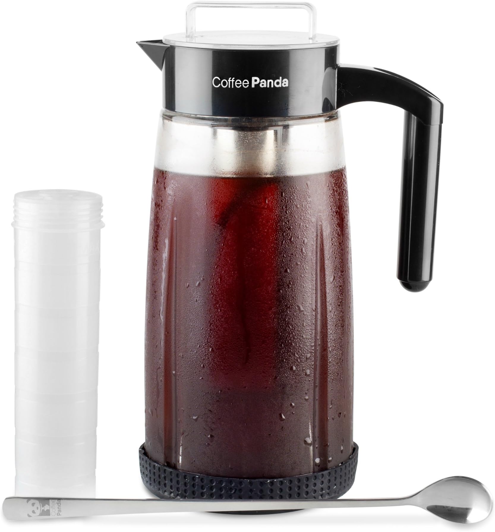 Cold Brew Coffee Maker - 1.8L / 60oz Premium Glass Pitcher with Reusable Stainless Steel Filter and No-Slip Silicon Base - Includes Bonus Ice Tube Chiller and Stir Spoon