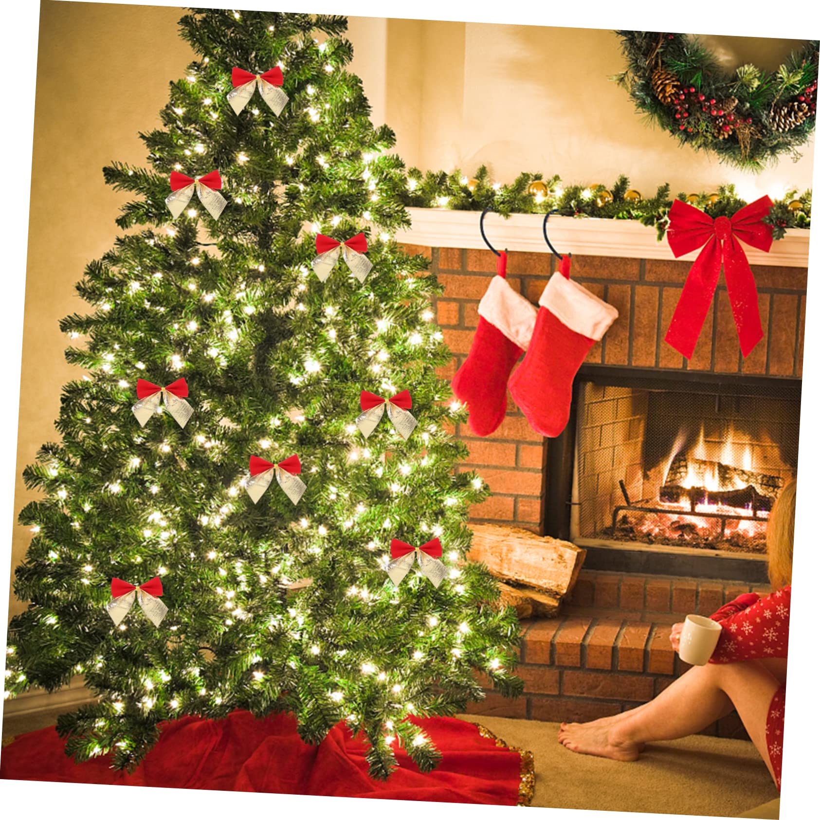 TOPBATHY 360 Piezas Lazo De Navidad Decoraciones para El Hogar Lazos para Envolver Lazos De Corbata De Navidad Mini Lazos De para Manualidades Paño De Flocado