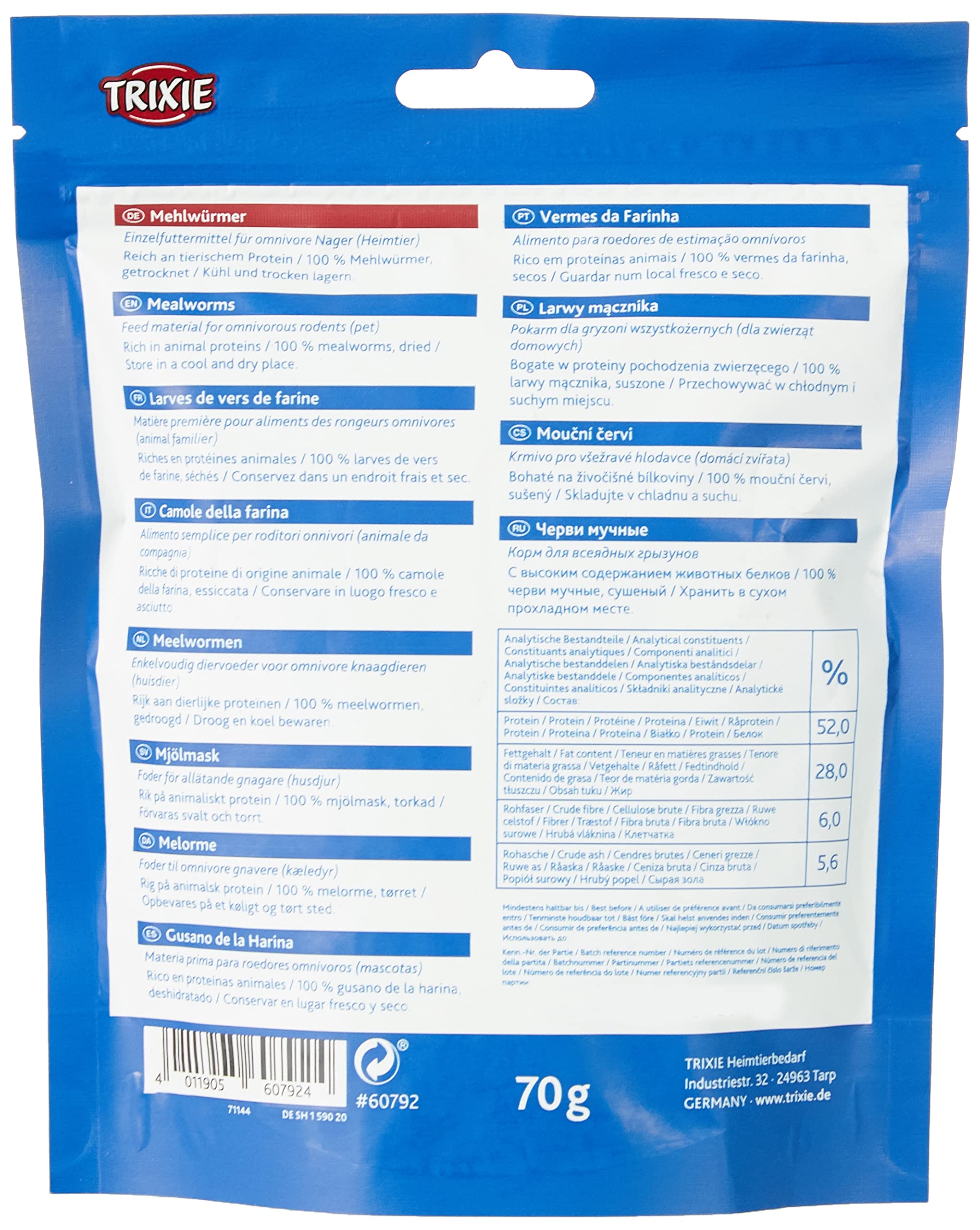 TRIXIE – Seco Gusano de Harina para Pequeños Mamíferos, 70 g, Fuente Natural de Proteínas, Ideal para Conejos, Cobayas y Hurones