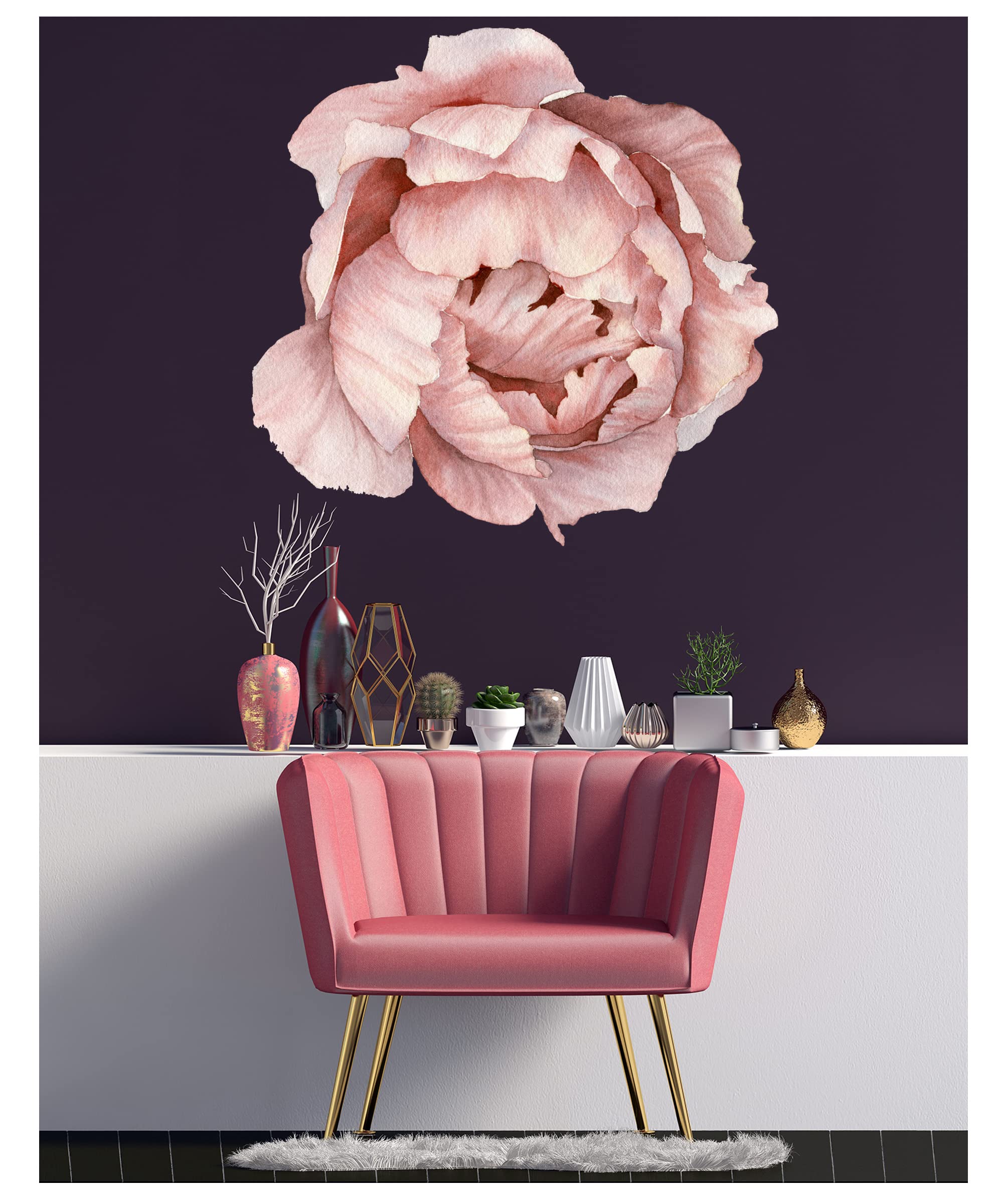 Flowers Wall Decals. Peony Flowers Full Color Mural. Watercolor Peony Wall Stickers. Floral Girls Bedroom Decor. peel & stick PS131