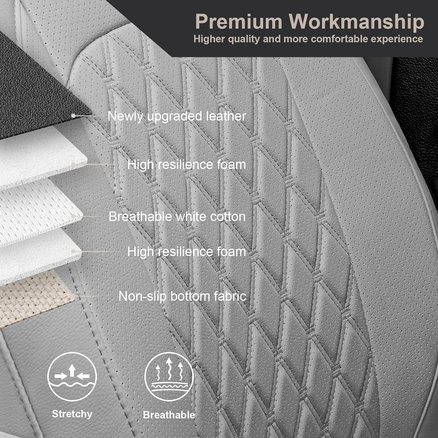 GIANT PANDA Customized Fit Gladiator Seat Covers for Jeep Gladiator JT Sport Rubicon Mojave Willys Freedom 2020 2021 2022 2023 2024 2025 2026 Without Rear Cup Holder,Full Set Faux Leather - (Grey)