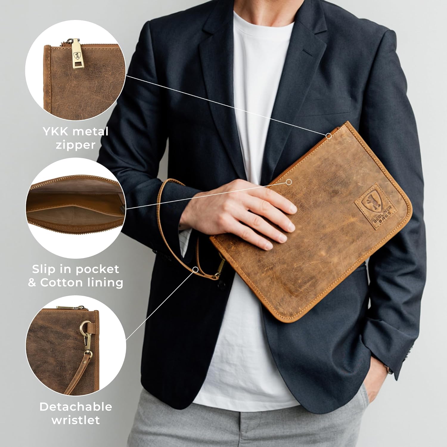 BERLINER BAGS Vintage Genuine Leather Document Organizer Theo M, Passport Holder and Travel Wallet - Brown - Image 4