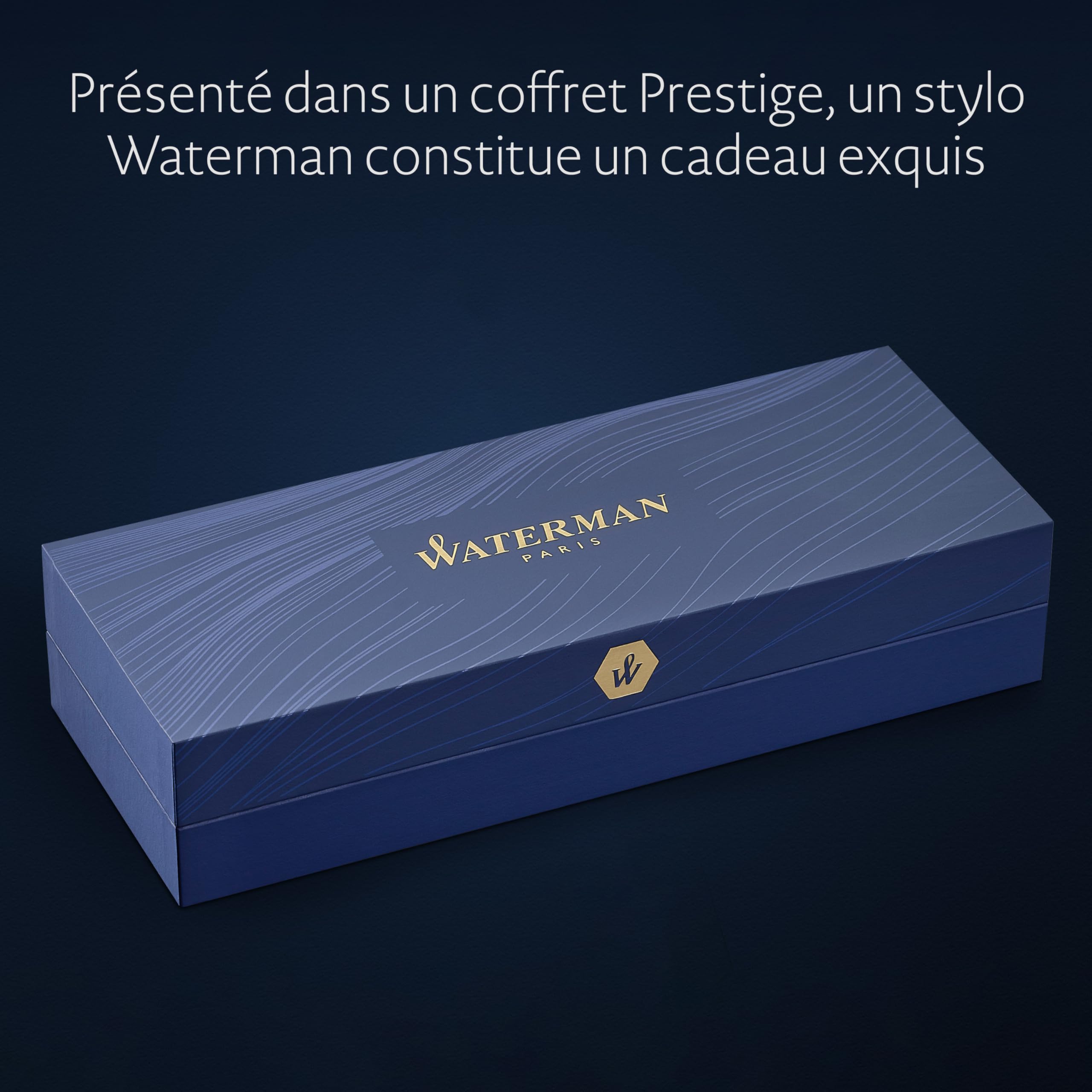 Waterman Hémisphère Stylo plume | La collection Opera | Noir et or | plume moyenne et cartouche d’encre bleue | Coffret cadeau géométrique