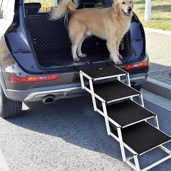 Portable Dog Car Step Stairs, Folding Dog Ramp for Large Dogs,Aluminum Frame Pet Stairs for