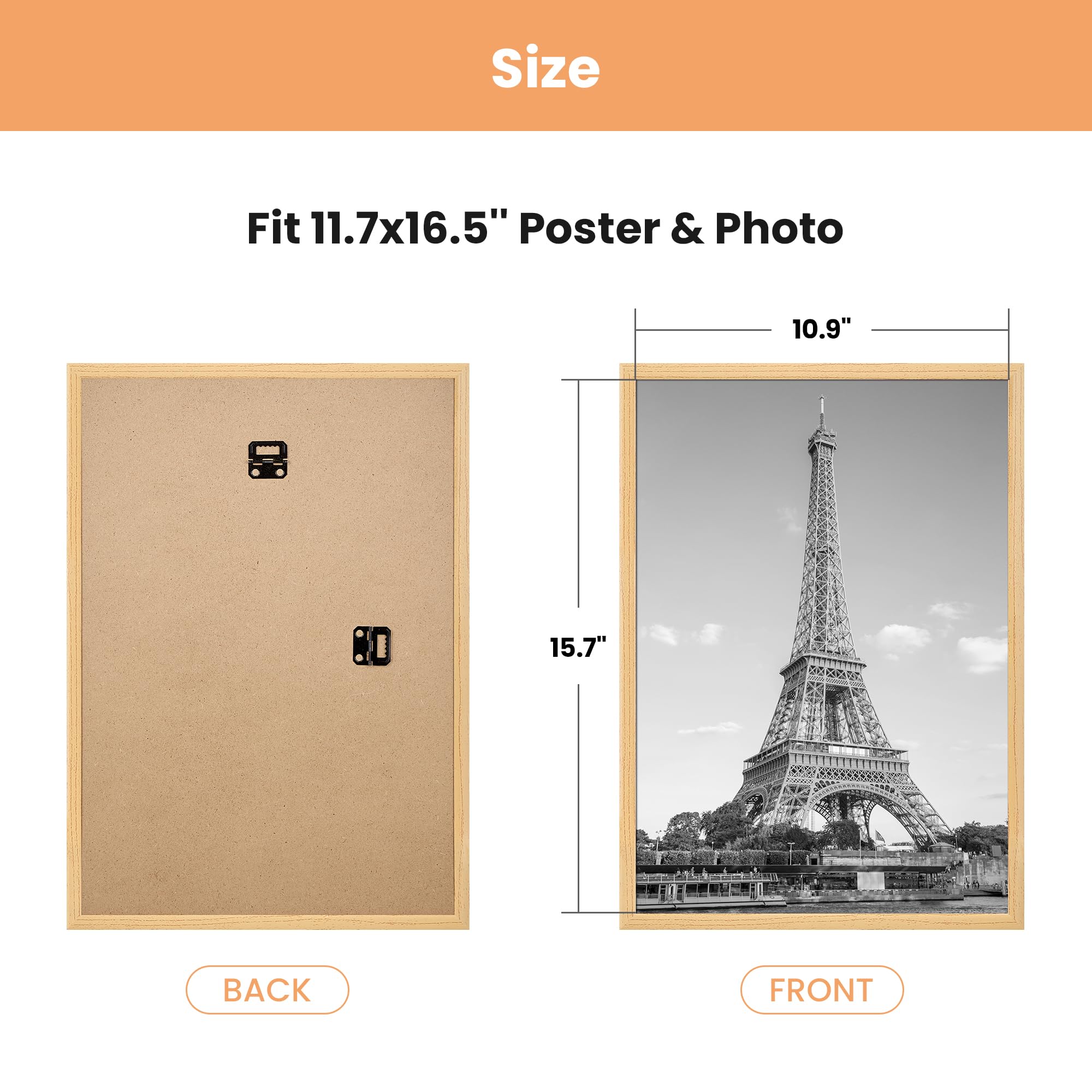 upsimples 3 Pack A3 Picture Frame, A3 Natural Picture Frame for Photo Gallery - Slide-In Strips, Horizontal or Vertical Wall Mounting - Image 2