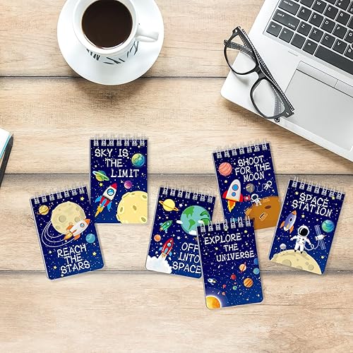 Miniatura 3 de Paquete de 32 cuadernos de bolsillo en espiral para niños y niñas, diseño espacial, suministros para fiestas de cumpleaños