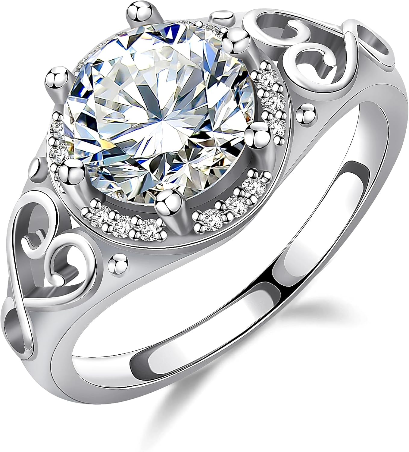 2CT Moissanite Engagement Ring, 14K White Gold Vermeil, Round Cut Moissanite, Promise Ring