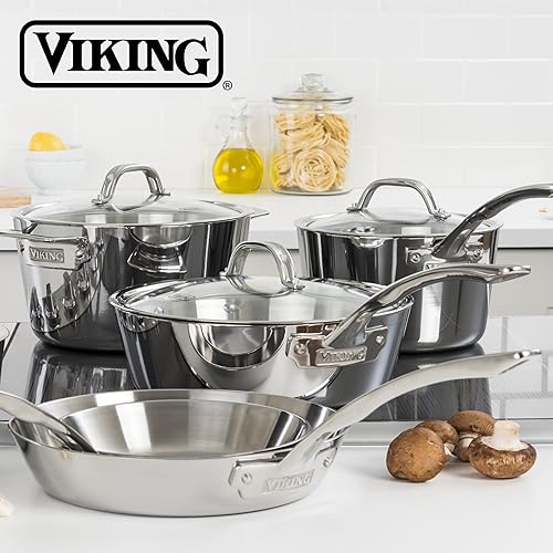 Miniatura 6 de Viking Culinary - Sartén contemporánea de acero inoxidable de 3 capas, 8 pulgadas, mango ergonómico que se mantiene fresco, apto para lavavajillas,